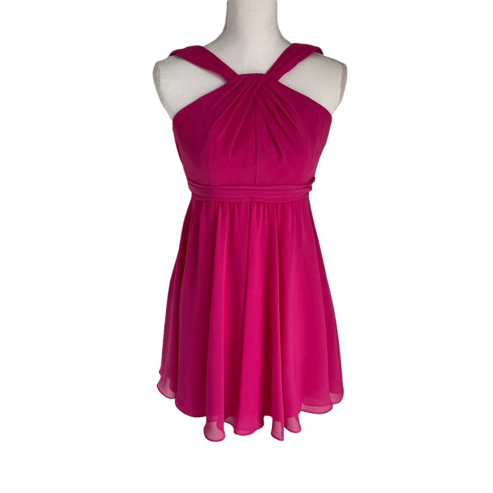David's Bridal Pink High Neck Sleeveless Mini Dress 2 Jr. Bridesmaid Formal